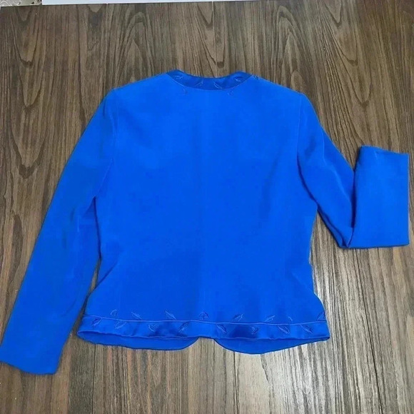 Adrianna Papell Blue 100% Silk Button Front Blazer Jacket Women’s size 8 - Picture 12 of 14